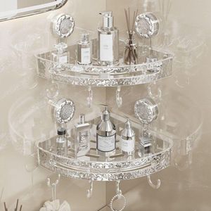 Stainless Steel Corner Bathroom Shelf with Hooks – No-Drill Wall Mounted Shower Caddy Organizer