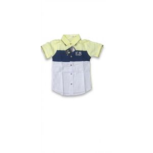 Boys' Color-Block Short-Sleeve Button-Down Shirt – White, Navy & Tan