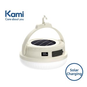Kami Rechargeable LED Emergency Light Bulb.Solar & Type-C Charging.High brightness.non-glaring illumination.4500mAh.Stepless Dimming.Hook Bulb.Market Stall Light-Pale Yellow