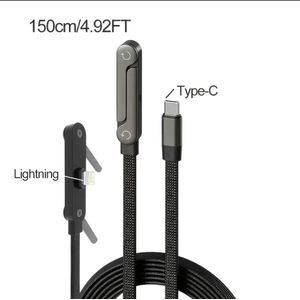 240W USB C to Lightening Fast Charging Cable with 180° Rotatable Phone Stand 1.5M Long 
