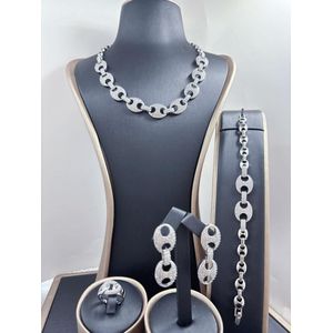 Very Classic Sophisticated Jewel & Gorgeous Aloying Necklace + Earring + Bracelet & Ring For Special Rugged Ladies