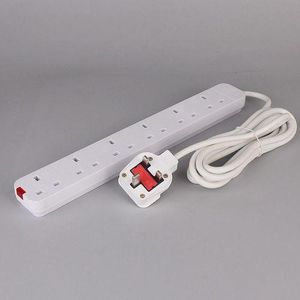 6 Way UK Extension Socket Power Strip – 13A Heavy Duty Multi Plug Extension Board with Long Cable – Surge Protection Power Extension for Home, Office, TV, Computer & Appliances