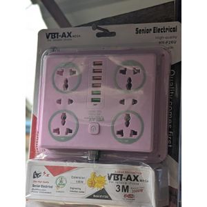 VBT-AX Mega 4-Way Wall/Desktop Power Socket with 6 USB Ports (Model: HY-F26U)