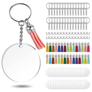 60 Pcs clear keychain blanks acrylic keychain rings charms Blank Keychains  for