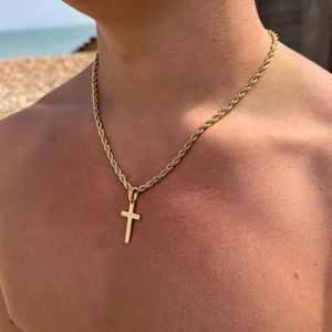 Clearance Sale! Men's Gold Twist Chain HipHop Trend Cross Pendant Necklace