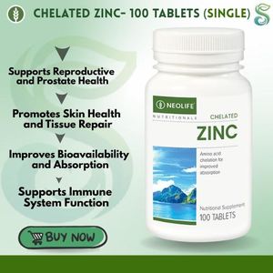 NEOLINE Neolife Chelated Zinc – 100 Tablets  Highly Bioavailable Zinc Supplement for Immunity, Memory, Prostate & Eye Health