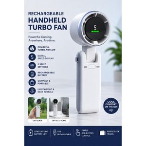 Rechargeable Handheld Turbo Mini Fan with Digital Display