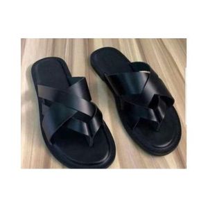 Benny Leather Palm Mens Leather Cross Pam Palm Slippers - Black