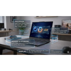 Lenovo Legion 5 16IAX10 Gaming Laptop, 16" WQXGA IPS 240Hz Display, Intel Core Ultra 9 275HX, 32GB RAM, 1TB SSD, GeForce RTX 5060 8GB, Win11, English K/B, Storm Grey - 83NX0000US