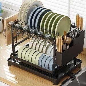 2-Tier Metal Dish Drying Rack Designed to Organize And Dry Kitchenware