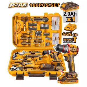 Ingco 166pcs tool set with 66n.m drill 20v