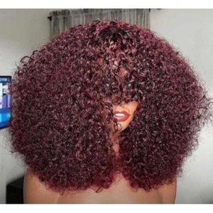 Burgundy Red Full Volume Curly Bang Wig