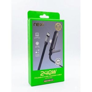 Rexi 240W Type-C To Type-C Foldable Stand Charging Cable (RKF240-CC) - 1.5m Fast Charger For Laptops, MacBooks, iPhones & Android