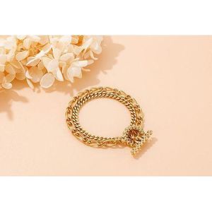 ONIBENZ Gold Double Chain Bracelet for Women -316L Stainless Steel Toggle Clasp Bracelet