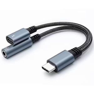 Male USB Type-C to 3.5mm Audio + Female Type-C Splitter