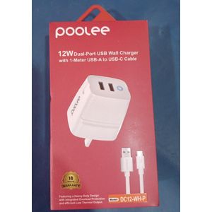 POOLEE 12W Dual-Port USB Wall Charger with 1-Meter USB-A to USB-C Cable
