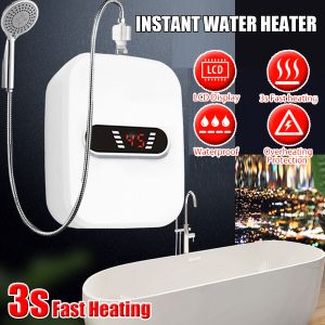 3500W Electric Tankless Water Heater Shower Head Set, Instant Hot Water  Heater LCD Display, White