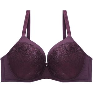 Binnys First-Class Dark Mauve, Elegant Jacquard Plus Size Full-Coverage Underwire Bra, with Fixed Padding Adjustable Straps, for Evening Parties Intimate Apparel, 38 40 42 44 46 48 Bra Size Ladies Bra