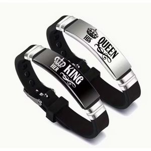 No Bands 2pc His Hers King Queen  Relationship ID Bracelet Set For Couples