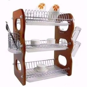 3-Layer Wooden Dish Drainer – With Cup and Cutlery Holder for Organized Kitchen Storage