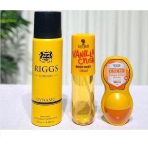 Riggs London Riggs Vanilla Crush EDP Perfume Natural Spray 100ml & Riggs Dynamo Body Spray & Tag Ultra Dry Roll On