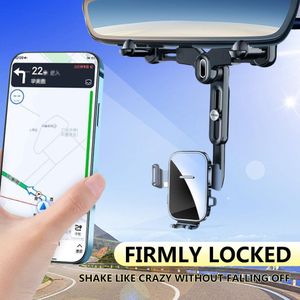 Rearview Mirror Phone Holder for Car 360°Rotatable and Retractable Four corner fixed anti shake