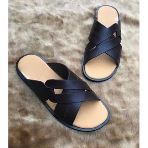 Quality Men's Black Palm Leather Slippers