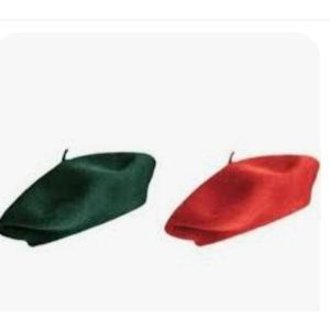 VINTAGE WOOL BERET OCTAGONAL UNISEX HAT RED AND GREEN