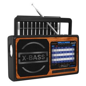 Home Portable FM/AM 8-Band Radio, Bluetooth/USB/TF Music Player, Flashlight (Wood)