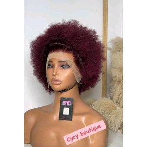 Afro Kinky Curly Lace Front Wig (Burgundy Red)