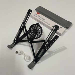 Aluminum Alloy Foldable Laptop Stand And Cooler Fan - Black