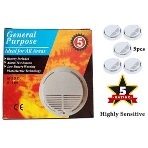 R-169 Sensitive Fire-Smoke Alarm Detector +Battery -5pcs