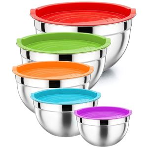 5 Pcs Mixing Bowl,stainless Steel Salad Bowl With Airtight Lid&non