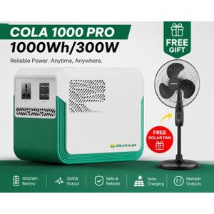 COLA 1000 Pro Solar Generator (1000Wh / 300W Output) – Reliable Power Solution for Every Nigerian Home With free 200w solar panels and solar fan with 5yrs warranty 