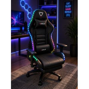 RGB LED Gaming Chair – Ergonomic Adjustable Computer Chair With Lumbar & Headrest Pillow – Black