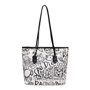 Graffiti Print Tote Bag – PU & Fabric Shoulder Bag for Casual Daily Use