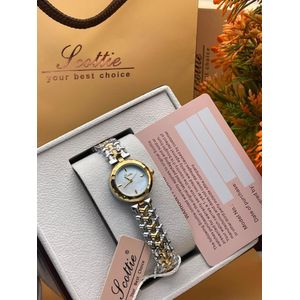 Scottie Ladies Oval Quartz Watch Stainless Steel Bracelet Crystal Diamond Bezel Roman Numerals Wristwatch With Window Gift Box