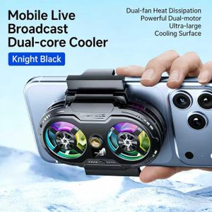 BiChu Dual Core Semiconductor Phone Cooler, 25dB Ultra Quiet Dual RGB Fan Phone Cooling Clip, 3 Speed Adjustable Large Area Cell Phone Radiator for Live Streaming Gaming, Universal Fit All Smartphones