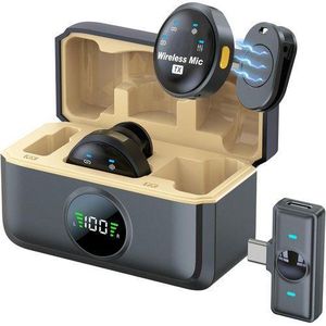 3 in 1 Dual Wireless Lavalier Mini Microphone for iPhone Type C and Android- Noise Canceling USB C Phone Microphone for Android Video Recording Vlogging TikTok, Magnetic Lapel Mic with Charging Case