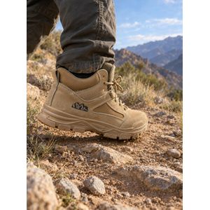 Men's Tan Safety Boots - Tactical Desert Combat Boots for Hiking & Work - Lightweight Slip-Resistant Military Style Ankle Shoes - Camel Brown