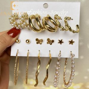 No Band Enacolor Elegant Women Gold Earring Set Pearl 9Pair/Set