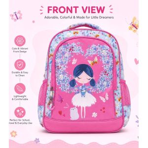 Kids Girls School Backpack (4-12yrs) – Lightweight,Spacious Waterproof Travel Bag with Multiple Compartments, Side Bottle Pockets & Padded Shoulder Straps 