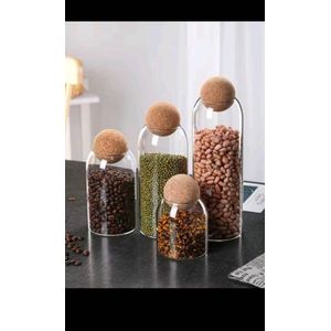 Wooden Lid Glass Storage Jar Set 4set