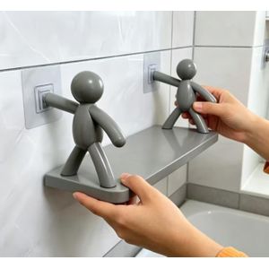 No-drill Human-shaped Storage Rack, Bathroom Organizer Rack, Multi-layer Storage Rack, Creative Wall-mounted Character Storage Rack, Home Decoration Rack for Kitchen and Bedroom, Made of Plastic, Suitable for Bathroom Storage and Home Decor, Shelves