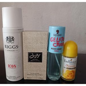 MOSUF Mosuf 4 in 1 Combo Perfume For Both Genders (Riggs body spray, mosuf perfume, Vanilla Crush Mist, Enchanter roll on)