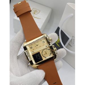 POEDAGAR Very Sophisticated & Original Animal Skin Digital/Analog Brown Leather Wristwatch For Big Guys