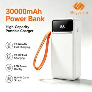 MingDe era 30,000mAh High-Capacity Power Bank  22.5W Super Fast Charging  Built-in 4 Cables  Lanyard  LED Digital Display