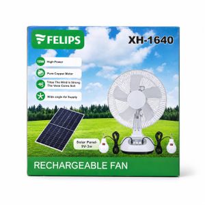 18W Solar Rechargeable Table Fan with Emergency Bulbs & Solar Panel (Model XH-1640)