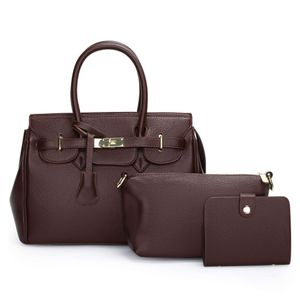 Brown 3 in 1 zip lock lassy Leather Ladies / Women Shoulder work Hand Bag