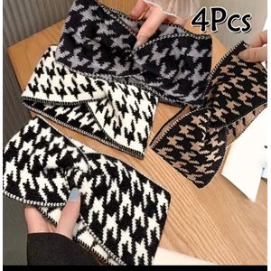 Clo 4pcs Houndstooth Headbands - Women'S Athletic Hair Bands, Loose Soft Winter Headbands, Suitable for Women And Men, Black White Brown Autumn Winter Outdoor Sports 